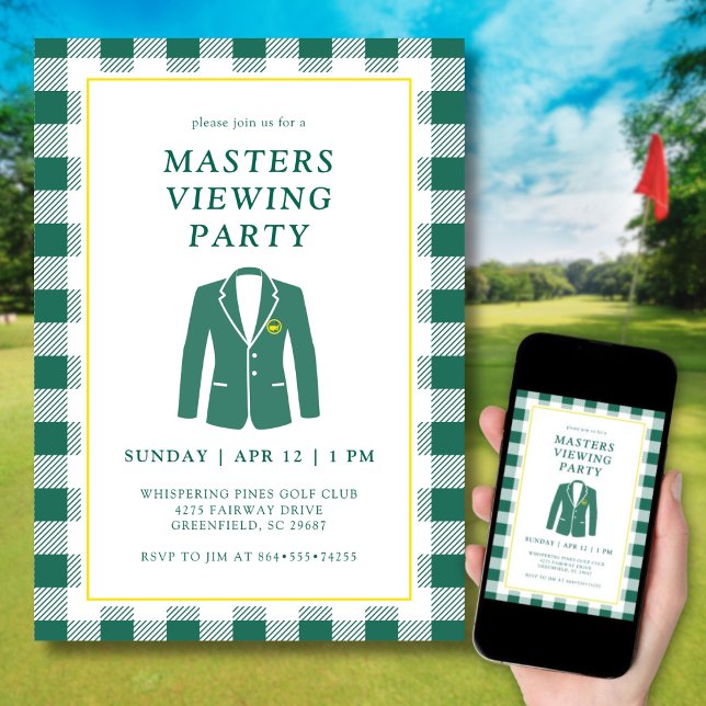  Masters Viewing Watch Party Golf Green Jacket Invitation (Elegant design inspired by the iconic green jacket.)