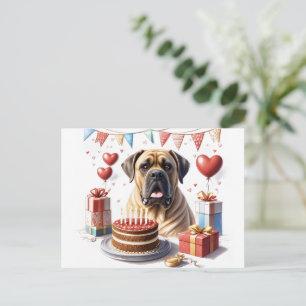 Mastiff at a party postcard