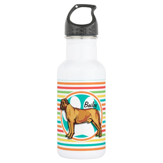 Mastiff; Bright Rainbow Stripes Water Bottle (Front)