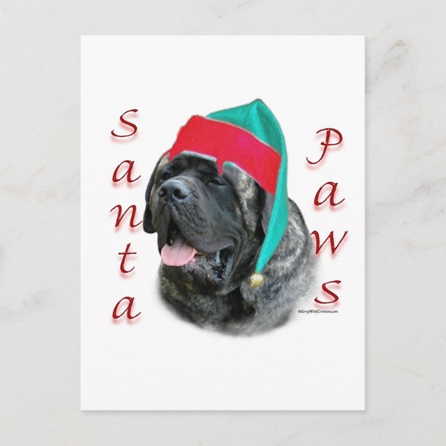 Mastiff (brindle) Santa Paws Holiday Postcard (Front)