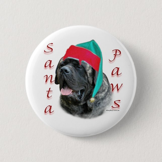 Mastiff (brindle) Santa Paws Pinback Button (Front)