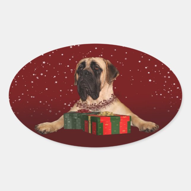 Mastiff Christmas Oval Sticker (Front)