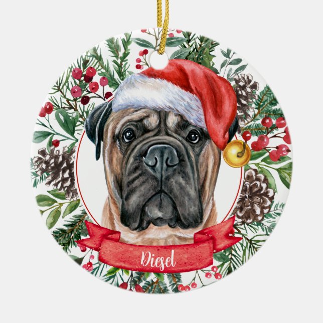 Mastiff Custom Santa Hat Dog Christmas Ornament (Front)