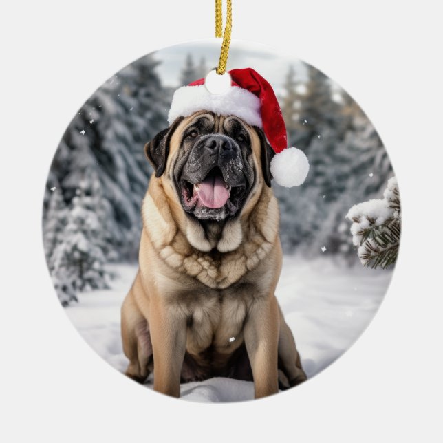 Mastiff Dog Christmas Keepsake Ceramic Ornament (Front)
