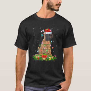Mastiff Dog Christmas Lights Funny Santa Hat Xmas T-Shirt