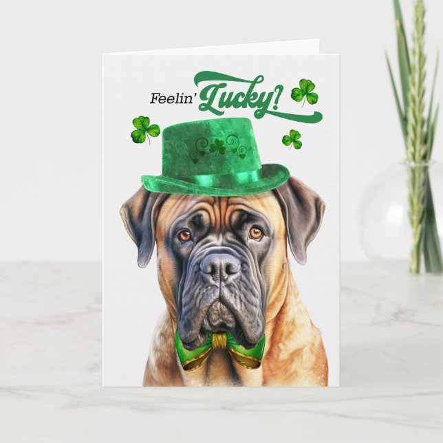 Mastiff Dog Feelin' Lucky St Patrick's Day Holiday Card (Front)