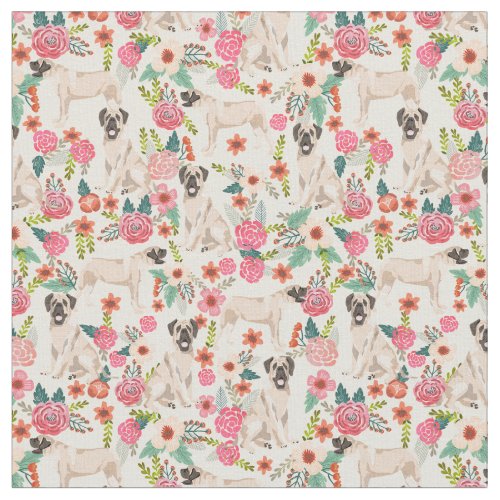 Mastiff Dog Florals Fabric