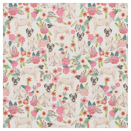 Mastiff Dog Florals Fabric