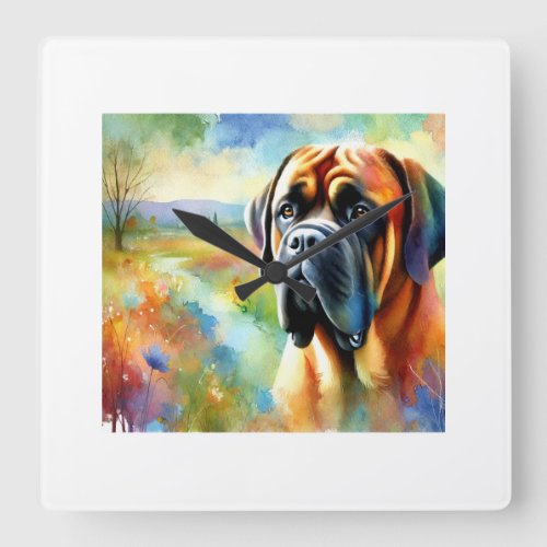 Mastiff Dog in Watercolor Art 180624AREF127 _ Wate Square Wall Clock