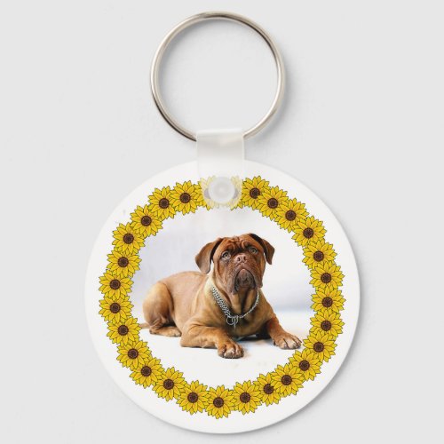 Mastiff  Dog in Yellow Sunflower Frame Keychain