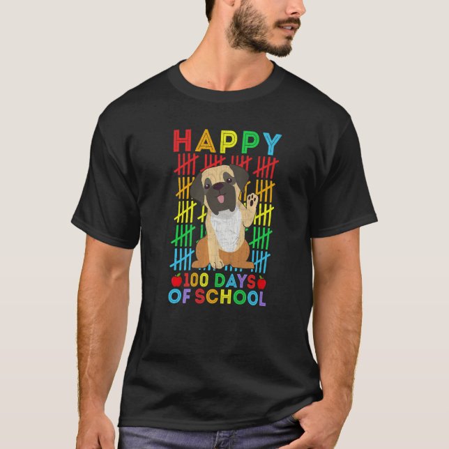 Mastiff Dog Lovers Teacher Student Happy 100 Days  T-Shirt (Front)