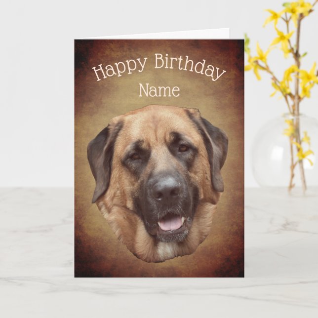Mastiff Dog Personalized Birthday Card (Yellow Flower)