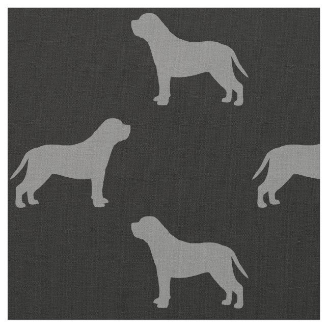 Mastiff Dog Silhouettes Grey and Black Patterned Fabric (Close Up)