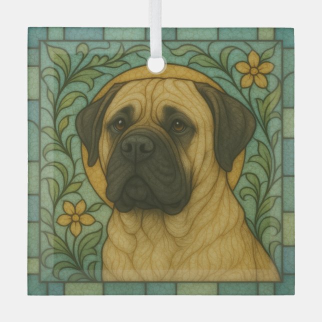 Mastiff Dog "Stained Glass"  Glass Ornament (Front)