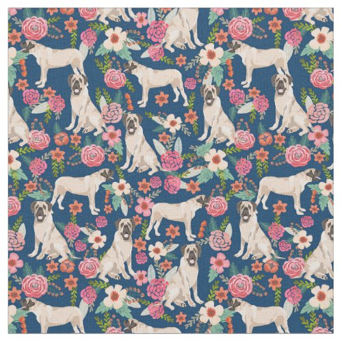 Mastiff Dog Vintage Florals Fabric