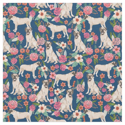 Mastiff Dog Vintage Florals Fabric