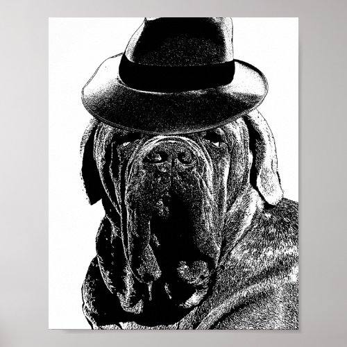 Mastiff Dog Wearing Fedora Hat Original Art Poster