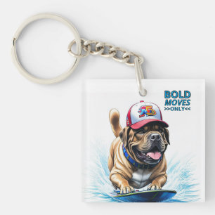 Mastiff English Bulldog on Surfboard Vacation Keychain