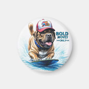 Mastiff English Bulldog on Surfboard Vacation Magnet