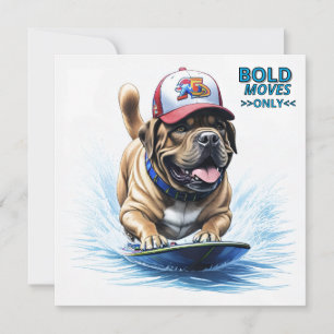 Mastiff English Bulldog on Surfboard Vacation Save The Date