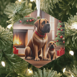 Mastiff English Mastiff Christmas fireplace Glass Ornament