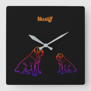 Mastiff English Mastiff Neon Comic Best Wishes Square Wall Clock