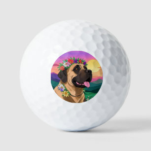Mastiff English Mastiff with flower wreath Mother' Golf Balls
