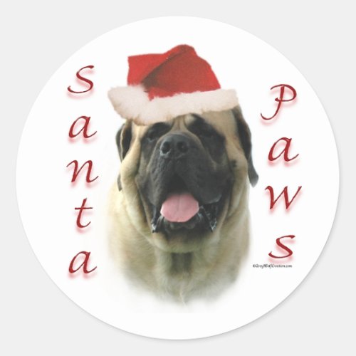 Mastiff fawn Santa Paws Classic Round Sticker