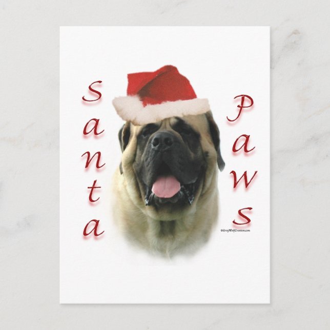 Mastiff (fawn) Santa Paws Holiday Postcard (Front)