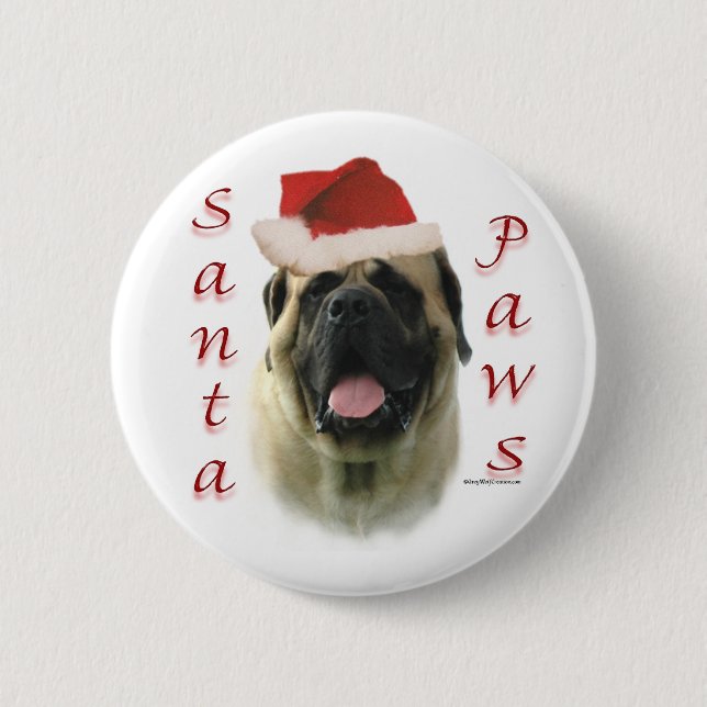 Mastiff (fawn) Santa Paws Pinback Button (Front)