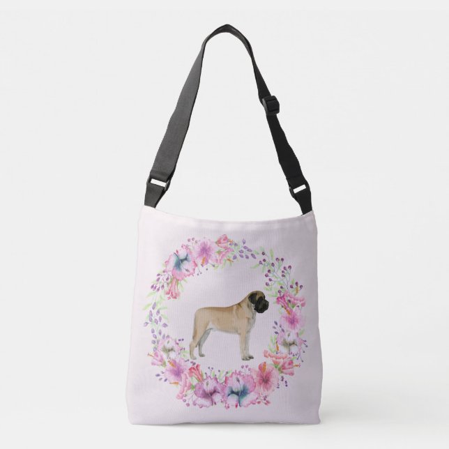 Mastiff Floral Cross Over Bag or Tote (Front)