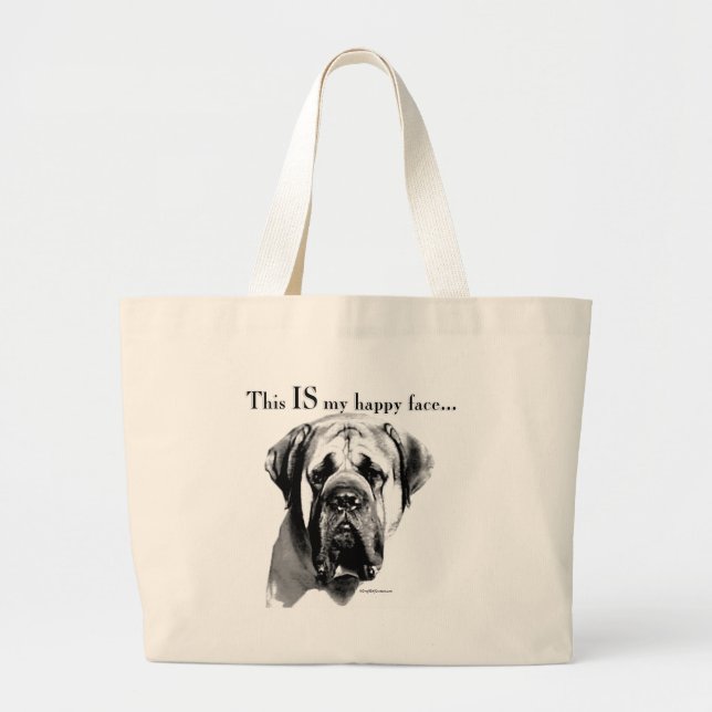 Mastiff Happy Face Large Tote Bag (Front)