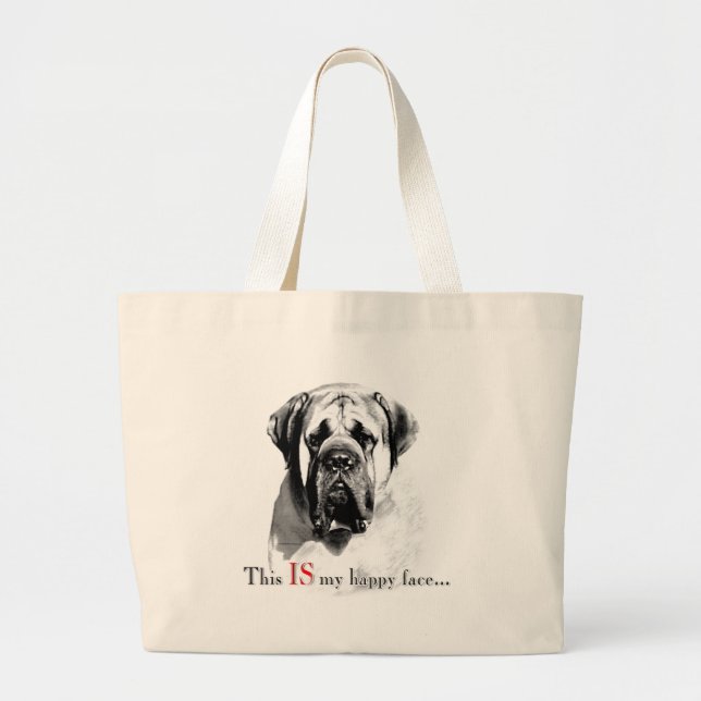 Mastiff Happy Face Large Tote Bag (Front)