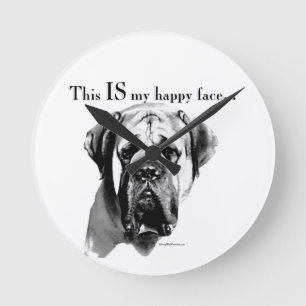 Mastiff Happy Face Round Clock