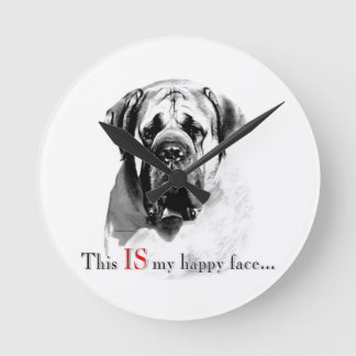 Mastiff Happy Face Round Clock