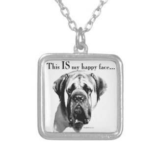 Mastiff Happy Face Silver Plated Necklace