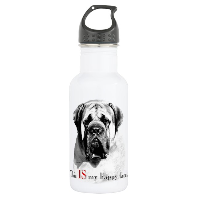 Mastiff Happy Face Water Bottle (Front)