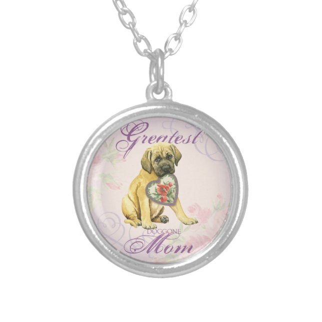 Mastiff Hearts Mom Silver Plated Necklace (Front)