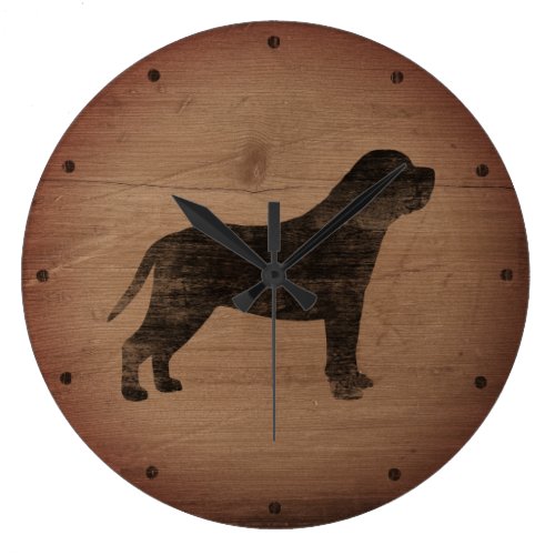 Mastiff Silhouette Rustic Large Clock