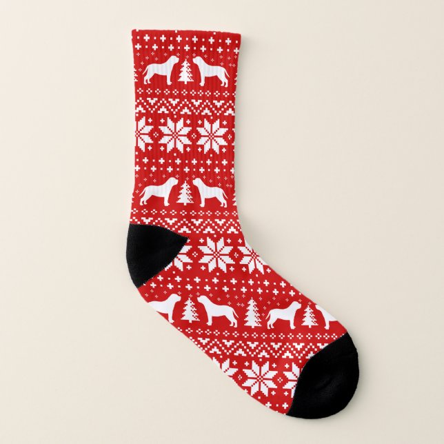 Mastiff Silhouettes Christmas Holiday Pattern Red Socks (Left Inside)