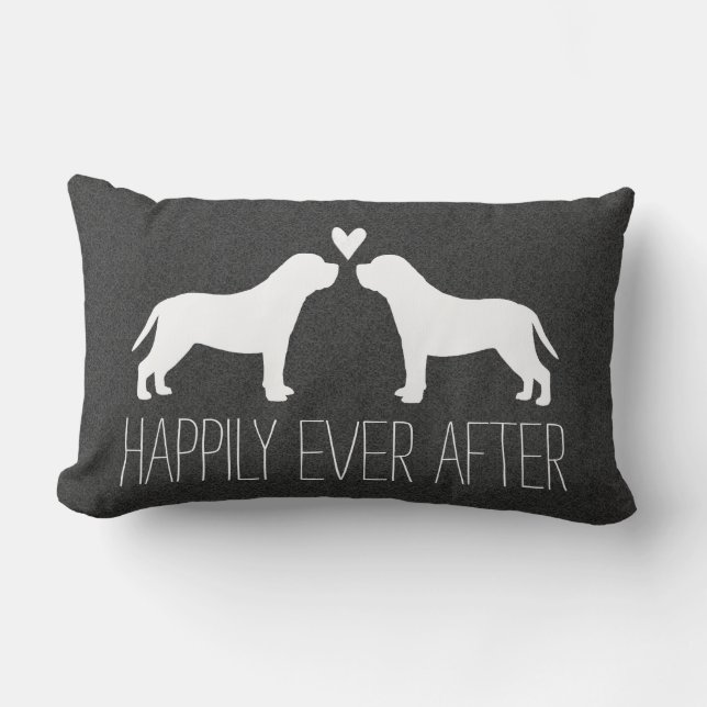 Mastiff Silhouettes with Heart and Text Lumbar Pillow (Front)