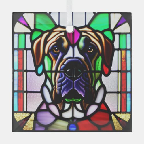 Mastiff Stained Glass  Glass Ornament