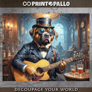 Mastiff steampunk dog playing guitar - tissue paper