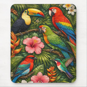 Mat For Tropical Colorful Birds Retro Toucan Mouse Pad