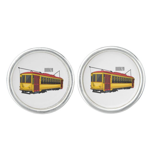 Mata trolley cartoon illustration cufflinks (Front)