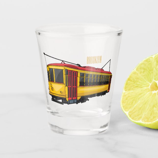 Mata trolley cartoon illustration  shot glass (Front)
