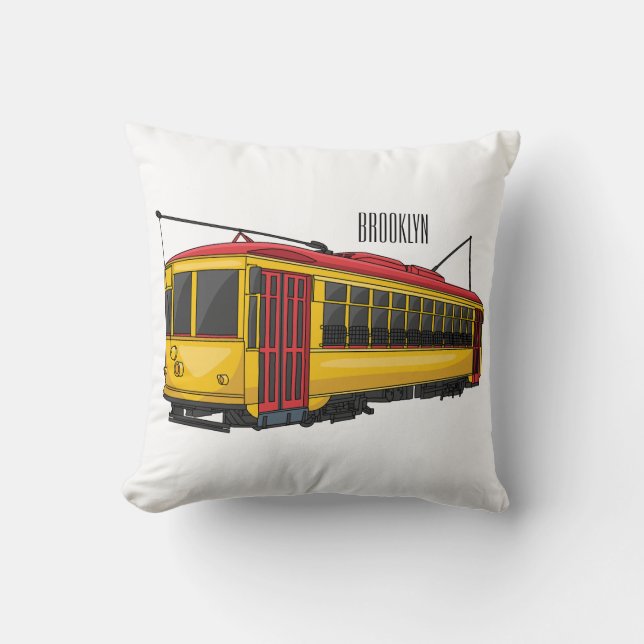 Mata trolley cartoon illustration throw pillow (Front)