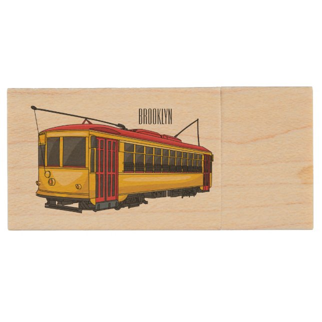 Mata trolley cartoon illustration wood flash drive (Front)