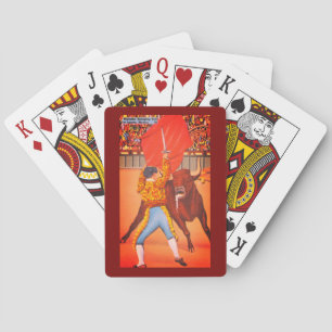 Matador Holds Red Cape with Angry Bull, Juarez, MX Poker Cards