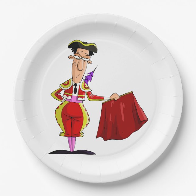 Matador with Red Cape Spanish Bullfighter Paper Plates (Front)